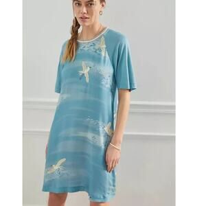 ANTHROPOLOGIE Tiny Caspian Tunic Dress 100% Rayon Blue White Gray Size Small